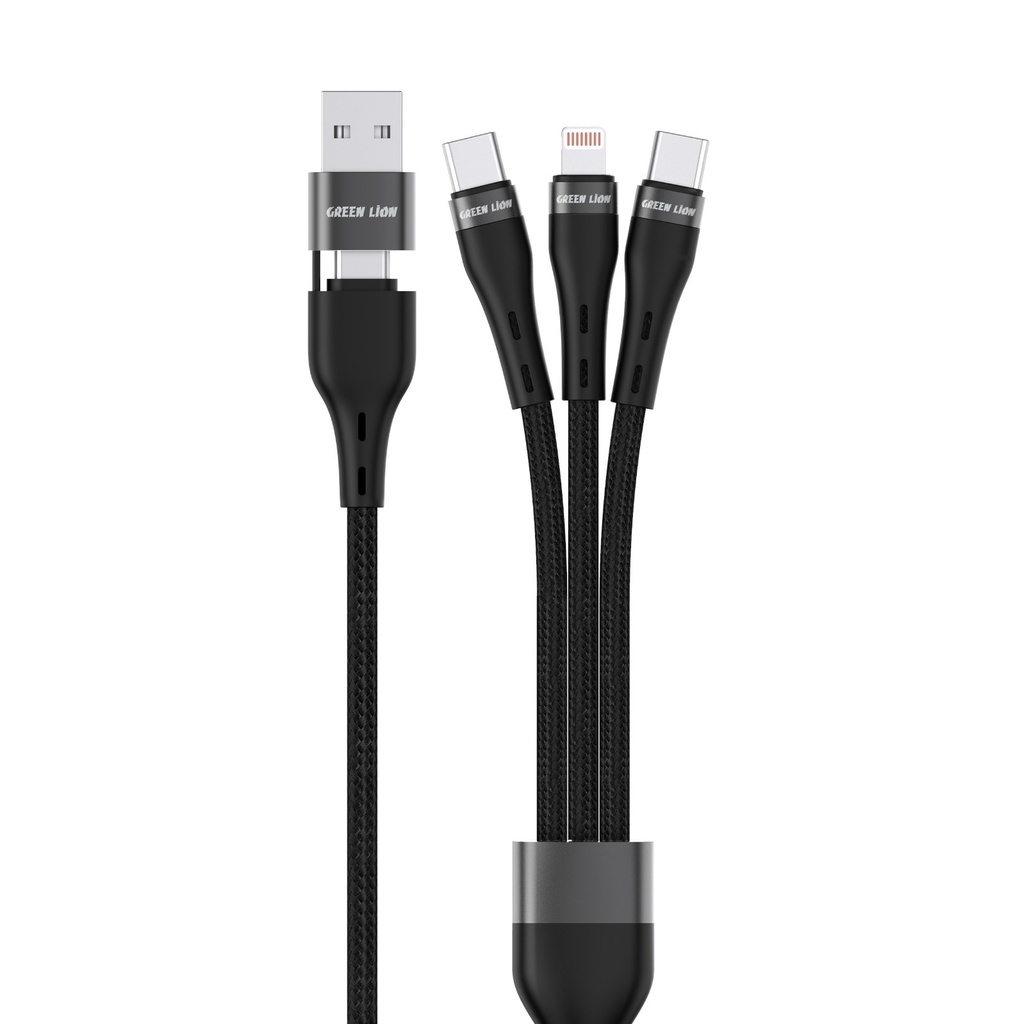 Green Lion 3 in 2 Braided Fast Charging Cable – Black