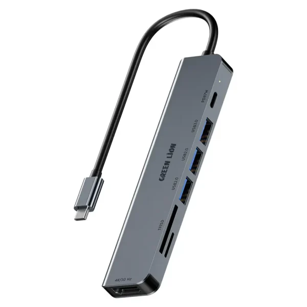 Green Lion 7-in-1 USB-C Hub – Gray