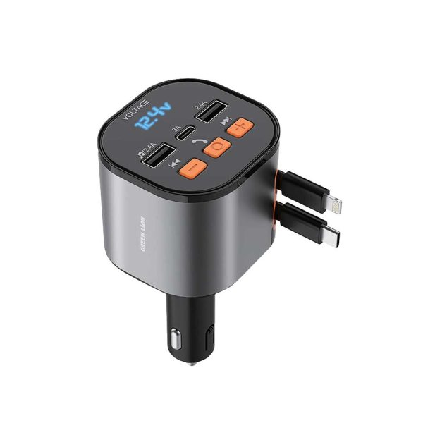 Green Lion FM Retractable 50W Car Charger – Black